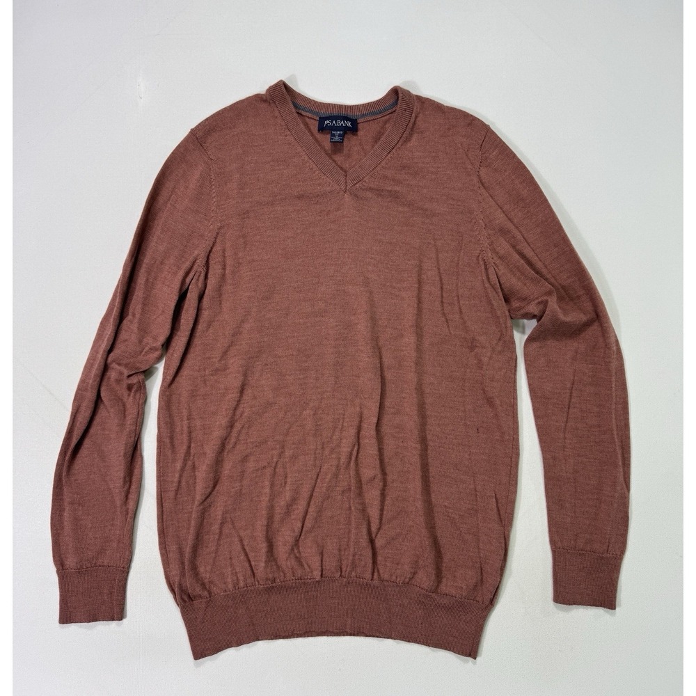 Jos A Bank Mens Medium Tailored Fit 100% Merino Wool V-Neck Sweater Red Pullover